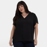 Pleated Flutter Sleeved Blouse In Plus Size - Black
