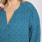 Pintuck Blouse In Plus Size - Dune Ditsy