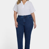 Marilyn Straight Jeans In Plus Size - Dark Denim Leopard