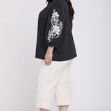Embroidered Knit Blouse In Plus Size - Black Ivory
