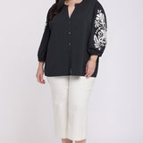 Embroidered Knit Blouse In Plus Size - Black Ivory