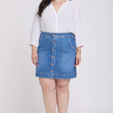 High Rise A-Line Utility Denim Skirt In Plus Size - Blue Paradise