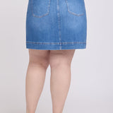 High Rise A-Line Utility Denim Skirt In Plus Size - Blue Paradise