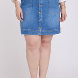 High Rise A-Line Utility Denim Skirt In Plus Size - Blue Paradise