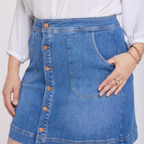 High Rise A-Line Utility Denim Skirt In Plus Size - Blue Paradise