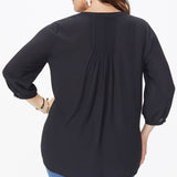 Pintuck Blouse In Plus Size - Black