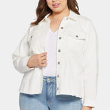 Frayed Hem Jacket In Plus Size - Optic White