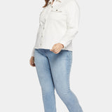 Frayed Hem Jacket In Plus Size - Optic White