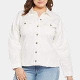 Frayed Hem Jacket In Plus Size - Optic White