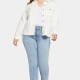Frayed Hem Jacket In Plus Size - Optic White